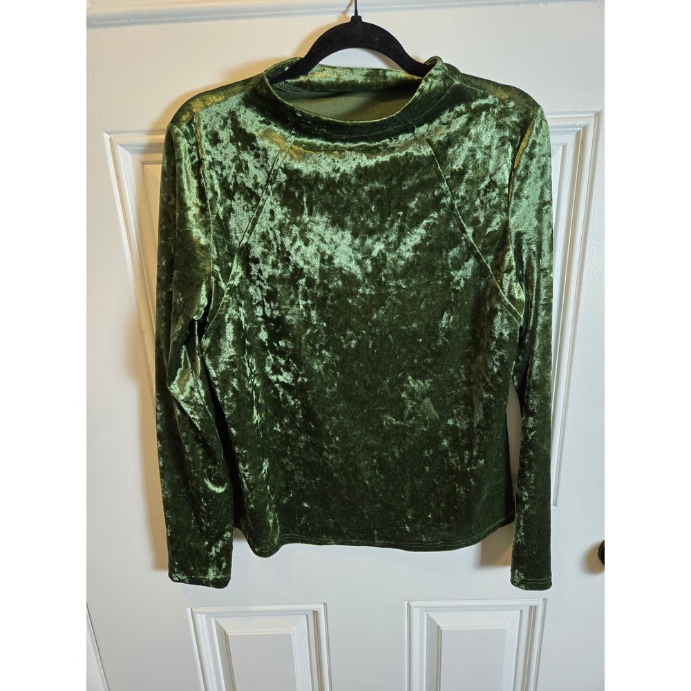 SHEIN Women Olive Green Crushed Velvet Mock Neck Long Sleeve Top XL